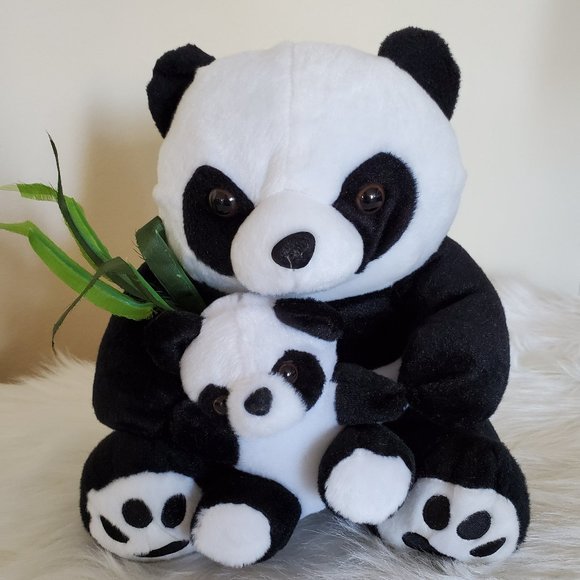 MAMA PANDA BEAR AND BABY - STUFFED PLUSH ANIMALS - Picture 1 of 4